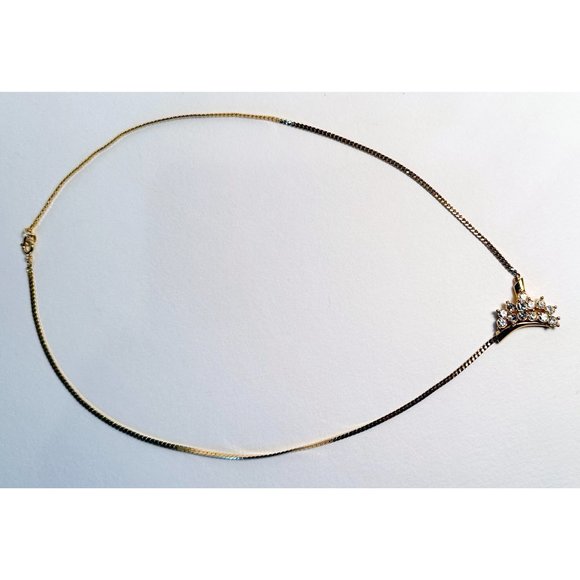 Vintage Avon Goldtone Rhinestone Crescent Cocktail Necklace Herringbone Chain - Picture 6 of 7